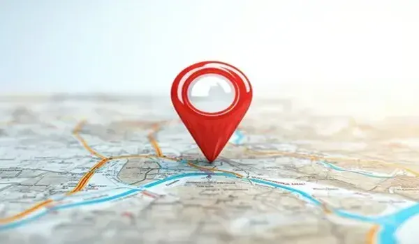 Map pin marking a location on a road network map