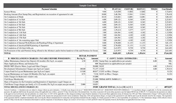 Prestige Rising Cost Sheet